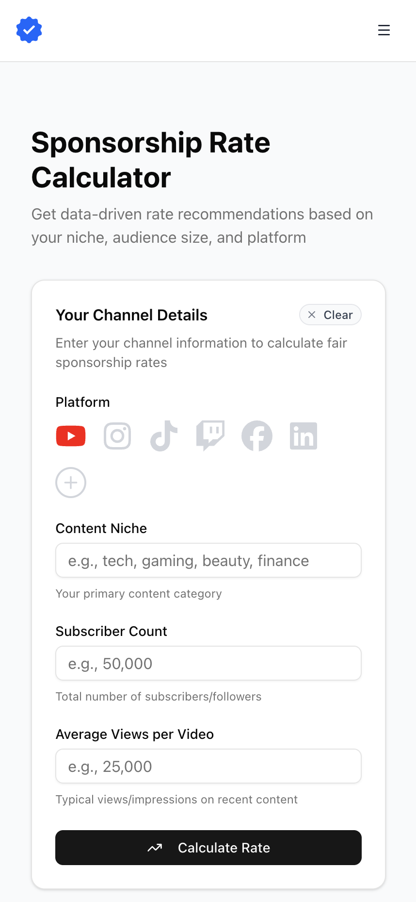 SponsorBase UI Screen 1