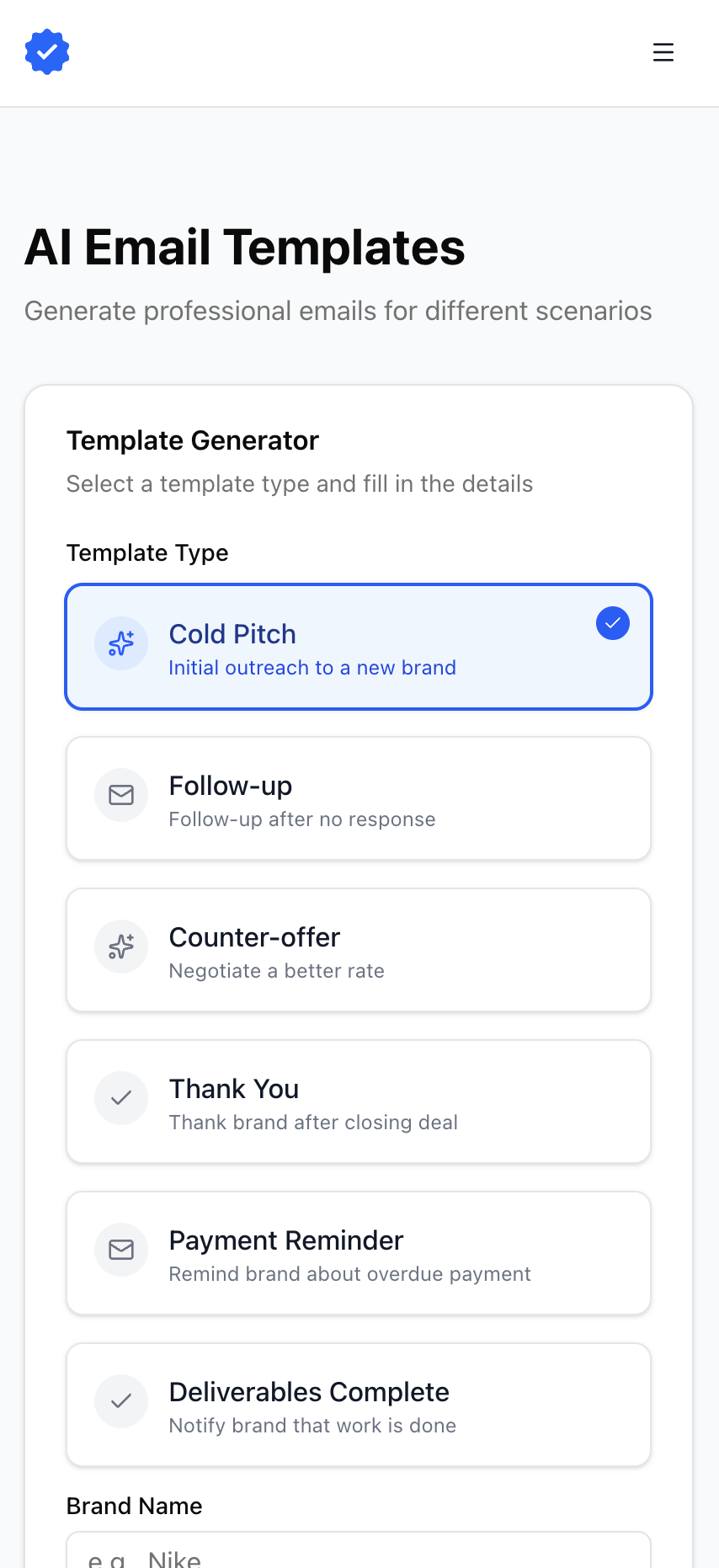 SponsorBase UI Screen 2